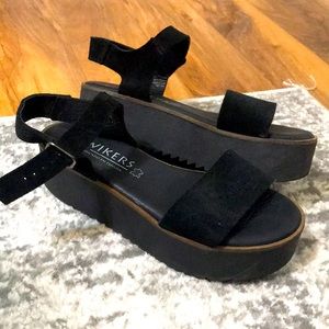 Black Leather Platform Sandals (with memory gel comfort)